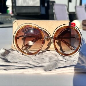 Chloé Carlina Style Round Sunglasses • Brown Gradient Lenses + Case